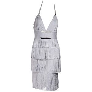 Herve Leger Greystone Halter Fringe | Alina Dress